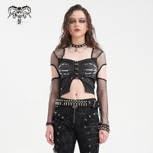 Load image into Gallery viewer, TT280 Shiny Diamond Mesh Long Sleeve Digital Printed Short T-shirt