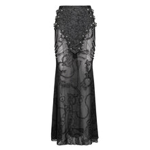 Load image into Gallery viewer, SKT181 Real two piece crackle leather flocked mesh fishtail skirt with chain