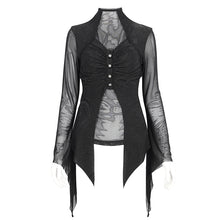 Load image into Gallery viewer, TT270 Gothic high neck long sleeve knitted mesh women's T-shirt