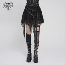 Load image into Gallery viewer, SKT25801 Punk Skull Mesh-Paneled, Snake-Print Faux Leather Micro-Mini Skirt with Multiple Straps