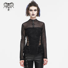 Load image into Gallery viewer, TT255 Diamond mesh stitching long sleeve strappy women's T-shirt
