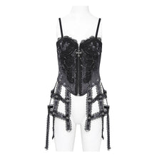Load image into Gallery viewer, ECST00801 black Gothic fringed iris one-piece bustle corset