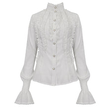 Load image into Gallery viewer, SHT10602 White chiffon smocked lace stand collar women's shirt