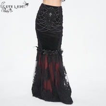 Load image into Gallery viewer, ESKT04402 Black and red Gothic high waist fishtail skirt