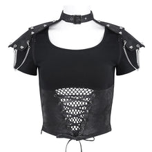 Load image into Gallery viewer, TT267 Leather studded shawl knitted two-piece women's short T-shirt