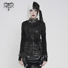 Load image into Gallery viewer, TT319 Women's Punk T-Shirt with Flocked Circuit Board Print and Stand Collar