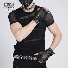 Load image into Gallery viewer, GE012 Distressed brown Steampunk metallic fitted medium length bandage gloves