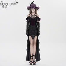 Load image into Gallery viewer, ESKT07602 Black and Purple Gothic Off-Shoulder Fishtail Dress
