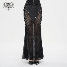 Load image into Gallery viewer, SKT181 Real two piece crackle leather flocked mesh fishtail skirt with chain