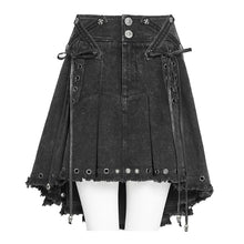 Load image into Gallery viewer, SKT260 Punk-Style Distressed Hem with Raw Edges I-shaped Pleated Skirt