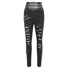 Load image into Gallery viewer, PT221 adjustable buckle waistband ripped women's pants