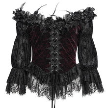 Load image into Gallery viewer, ETT04002 wine Off-shoulder three-quarter sleeve Gothic T-shirt