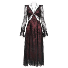 Load image into Gallery viewer, SKT171 Gothic wine red lace dropped waist dress
