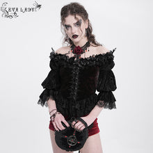 Load image into Gallery viewer, ETT04002 wine Off-shoulder three-quarter sleeve Gothic T-shirt