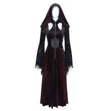 Load image into Gallery viewer, CT26002 Red Gothic shiny velvet halterneck hooded women coat
