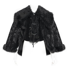 Load image into Gallery viewer, CA054 Cashew jacquard striped fur collar cape