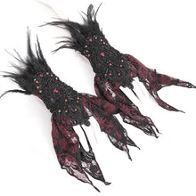 Load image into Gallery viewer, EGE00202 Black and red gothic Flocked rose mesh feather sleeves