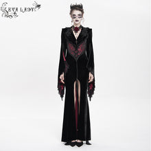 Load image into Gallery viewer, ECT02202 Black and red Slim-fit velvet long coat with slit sleeves