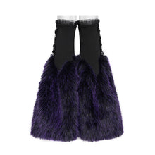 Load image into Gallery viewer, AS308 Black and purple fox fur mid-length plush leg warmers