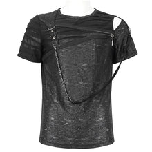 Load image into Gallery viewer, TT249 Tattered Knit Zipper Webbing Men's T-Shirt