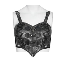 Load image into Gallery viewer, TT308 Punk Faux Leather Woven Heart-Shaped Strappy T-Shirt