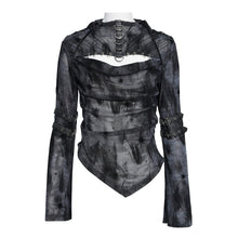 Load image into Gallery viewer, TT312 Punk Flocked Mesh High-Neck Draped-Collar Long-Sleeve T-Shirt