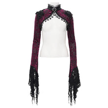 Load image into Gallery viewer, ECA02002 Gothic pattern women flared sleeves red velvet short lace shawl