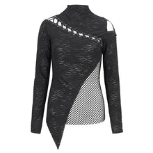 Load image into Gallery viewer, TT252 Knitted wild grain high-neck asymmetrical T-shirt