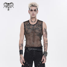 Load image into Gallery viewer, TT317 Large Diamond Mesh & Faux Leather Paneled Woven Punk T-Shirt
