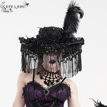 Load image into Gallery viewer, EAS019 Long and short tassel black big round widow hat