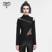 Load image into Gallery viewer, TT252 Knitted wild grain high-neck asymmetrical T-shirt