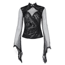 Load image into Gallery viewer, TT278 Gothic flocked floral diamond mesh long-sleeved T-shirt
