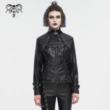 Load image into Gallery viewer, CT212 Stand collar strappy crackled leather jacket