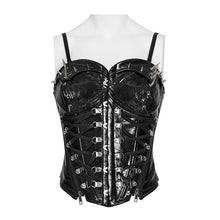 Load image into Gallery viewer, CST00901 Black Punk-Style Glossy Leather Strapless Corset