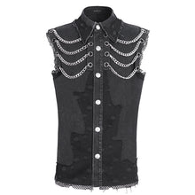 Load image into Gallery viewer, SHT118 Twill broken holes mesh distressed sleeveless shirt
