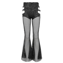 Load image into Gallery viewer, PT209 Faux leather and mesh spliced side bandage flared pants