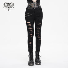 Load image into Gallery viewer, PT221 adjustable buckle waistband ripped women's pants