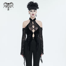 Load image into Gallery viewer, TT239 Inverted five-pointed star flocking strapless long sleeves T-shirt