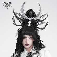 Load image into Gallery viewer, AS305 Halloween Antler and Antelope Horn Headband with Rose and Crescent Moon Accents