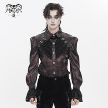 Load image into Gallery viewer, SHT15702 Wine Two-Tone Woven Long-Sleeve Gothic Shirt