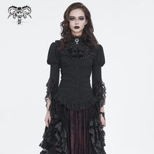 Load image into Gallery viewer, SHT113 Textured wool patchwork Queen's mesh stand-up collar one-piece long-sleeved shirt