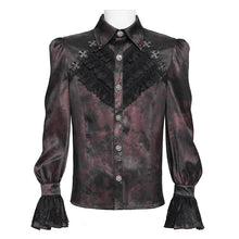 Load image into Gallery viewer, SHT15702 Wine Two-Tone Woven Long-Sleeve Gothic Shirt