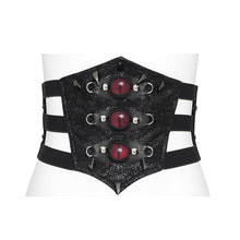 Load image into Gallery viewer, AS311 Punk-style elastic belt featuring snakeskin-effect leather, demon eye motif, and stud embellishments