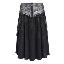 Load image into Gallery viewer, SKT261 Gold-Stamped Twill and Faux Leather Pleated Punk Skirt