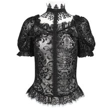 Load image into Gallery viewer, TT268 Gothic pentagram flocked mesh with lace halterneck women's short T-shirt