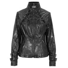 Load image into Gallery viewer, CT212 Stand collar strappy crackled leather jacket