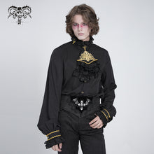 Load image into Gallery viewer, SHT02301 Men Gothic black and gold embroidered lace sleeves bow tie chiffon shirts
