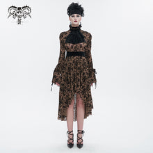 Load image into Gallery viewer, SKT09802 everyday apricot Queen see through printed long sleeves velvet belted dress with tie