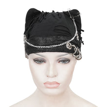 Load image into Gallery viewer, AS145 Punk torn big holes cat ear hat with chain