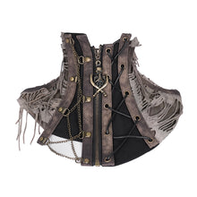 Load image into Gallery viewer, CA046 Steampunk brown zipper up tie-dye ripped knitted collar for women